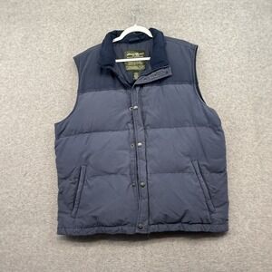 Eddie Bauer Vest Puffer Quilted Goose Down Insulated Navy Blue Men's Size L EUC